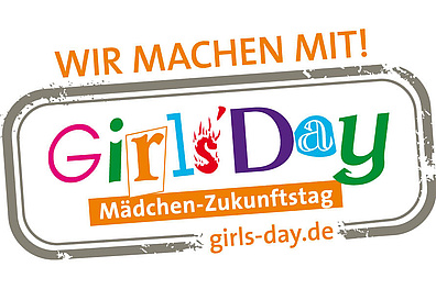 Logo des Girl's Day mit der Aufschrift: Wir machen mit! Mädchen - Zukunftstag.